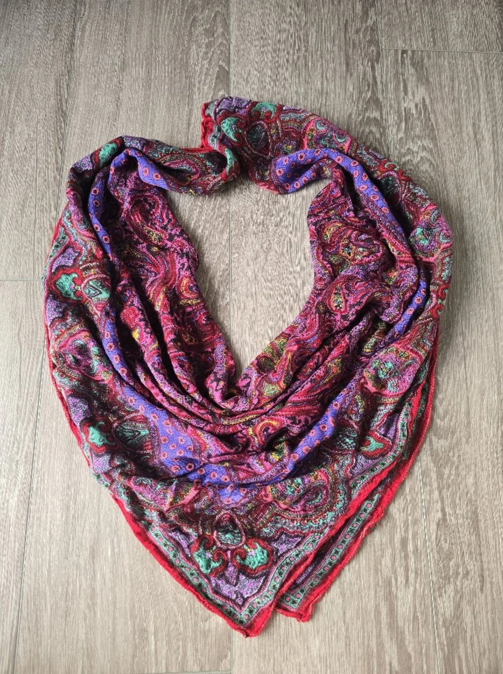 Vintage Paisley Scarf Large Square Wrap Jewel Tone Pink Purple Teal Boho 32in